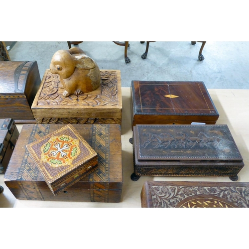 125 - Wooden boxes and metal tins: to include a teak example with a hinged lid  8