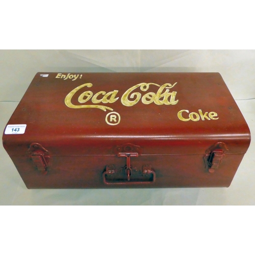 143 - A painted metal hinged trunk, branded for Coca-Cola  9