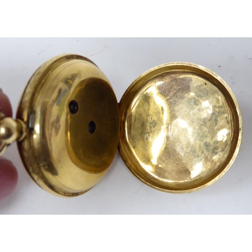 144 - An 18ct gold cased fob watch, faced by a Roman dial