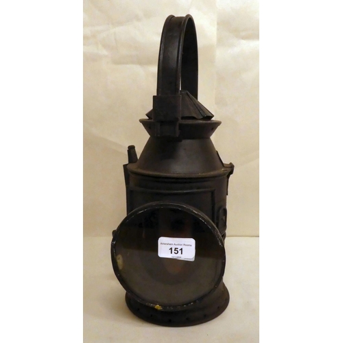 151 - A reproduction of a vintage black painted iron railway signal lamp  12