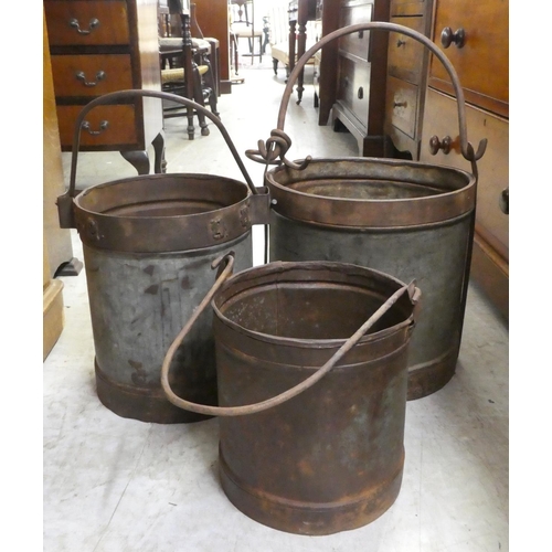 153 - A set of three galvanised metal buckets with swing handles