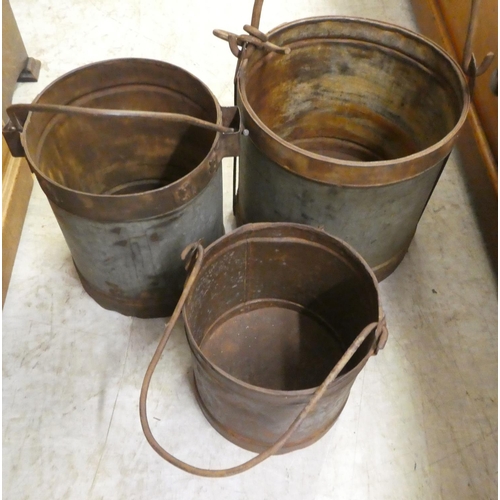 153 - A set of three galvanised metal buckets with swing handles