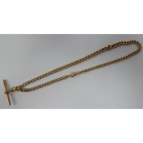 157 - A 9ct gold pocket watch chain with T-bar