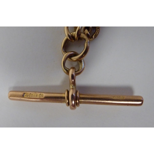 157 - A 9ct gold pocket watch chain with T-bar