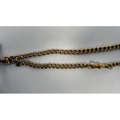 157 - A 9ct gold pocket watch chain with T-bar