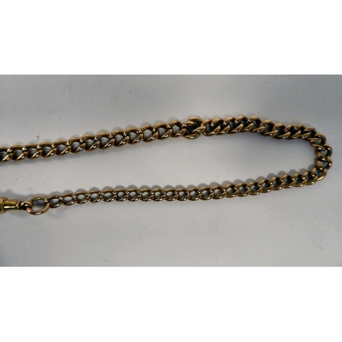 157 - A 9ct gold pocket watch chain with T-bar