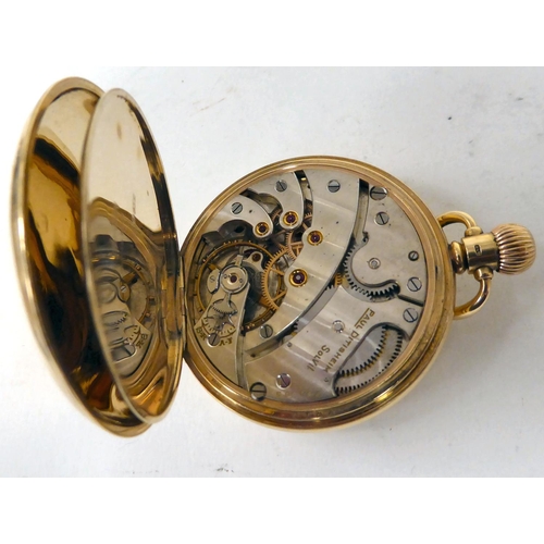 159 - A 9ct gold half-hunter pocket watch, faced by a Roman dial with subsidiary seconds 