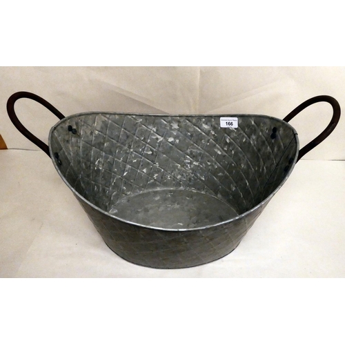 166 - A modern twin handled, galvanised metal basket/planter  20