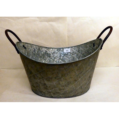 171 - A modern twin handled, galvanised metal basket/planter  20