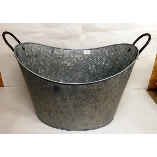 176 - A modern twin handled, galvanised metal basket/planter  25