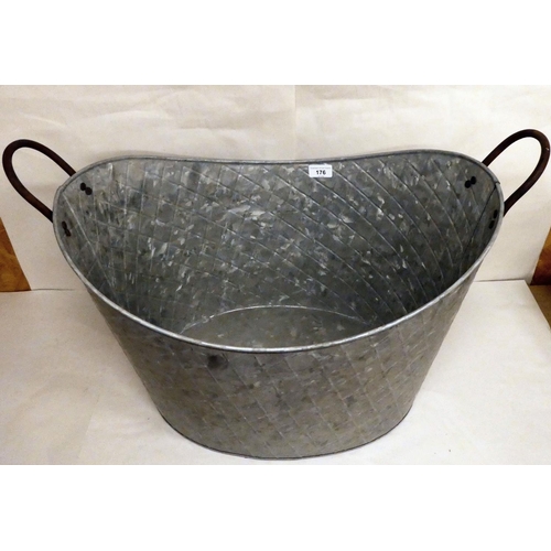 176 - A modern twin handled, galvanised metal basket/planter  25