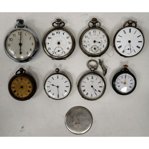 177 - Variously cased fob and pocket watches, faced by Roman dials  mixed marks