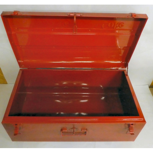 179 - A painted metal hinged trunk, branded for Coca-Cola  10