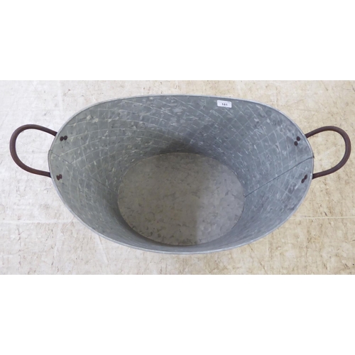 181 - A modern twin handled, galvanised metal basket/planter  20