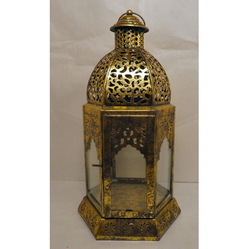 190 - A modern aged and distressed gilt finished, galvanised metal lantern  12