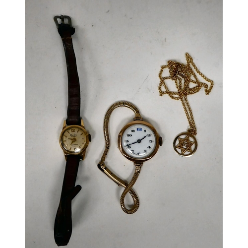 191 - Items of personal ornament: to include a lady's 9ct gold cased and strapped wristwatch; a lady's 18c... 