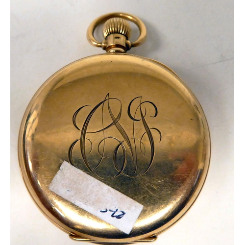 192 - A 9ct gold cased pocket watch, faced by a Roman dial with subsidiary seconds