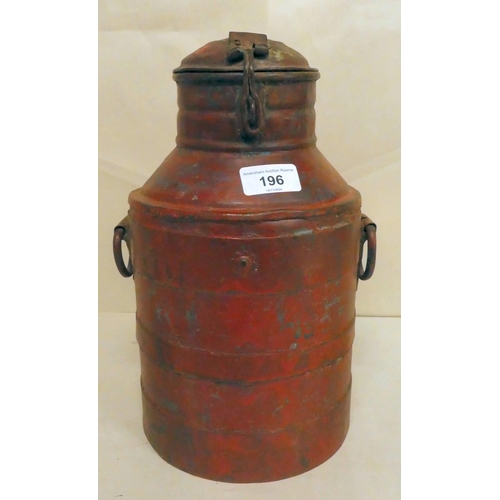 196 - A reproduction red painted, cast metal, twin handled milk churn  12