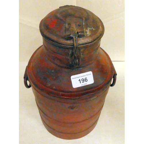 196 - A reproduction red painted, cast metal, twin handled milk churn  12