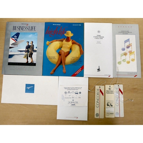 213 - Concorde related collectables: to include playing cards; a pen  boxed; and various bags