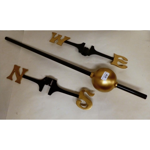 214 - A gold and black painted metal weather vane with ball decoration  30