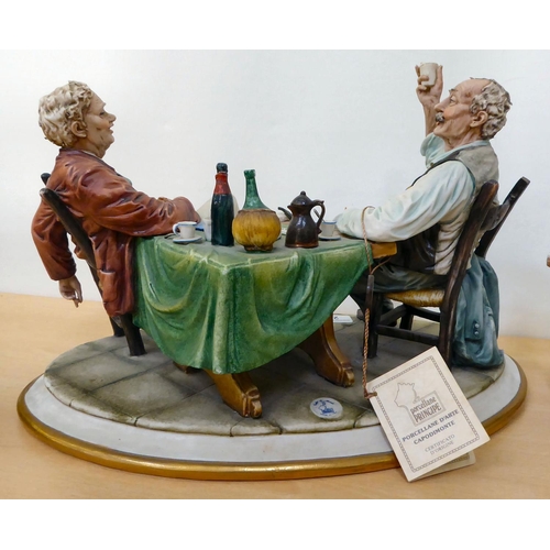 216 - Two Capo di Monte porcelain groups, two seated men, playing cards  11