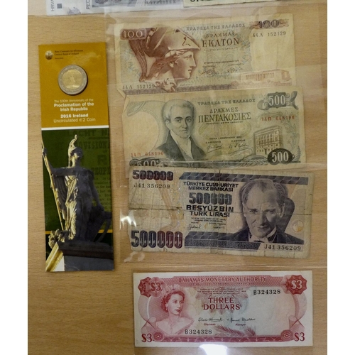 218 - Uncollated bank notes, coins and a medallion: to include Belgian, French and Malaysian issues