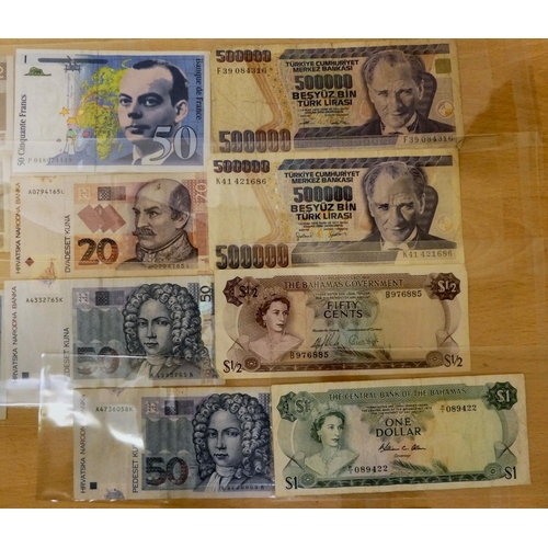 218 - Uncollated bank notes, coins and a medallion: to include Belgian, French and Malaysian issues