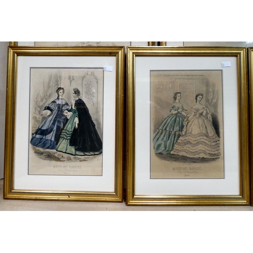 22 - Eight late 19thC French fashion prints  various sizes  framed