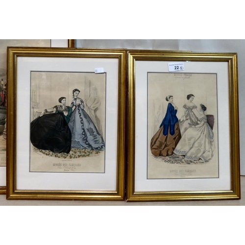 22 - Eight late 19thC French fashion prints  various sizes  framed