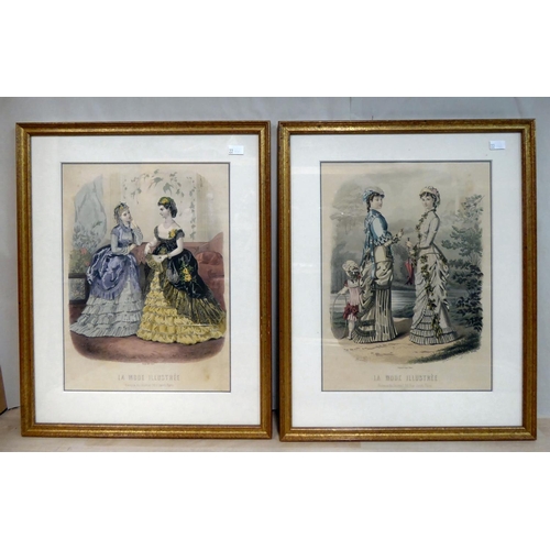 22 - Eight late 19thC French fashion prints  various sizes  framed