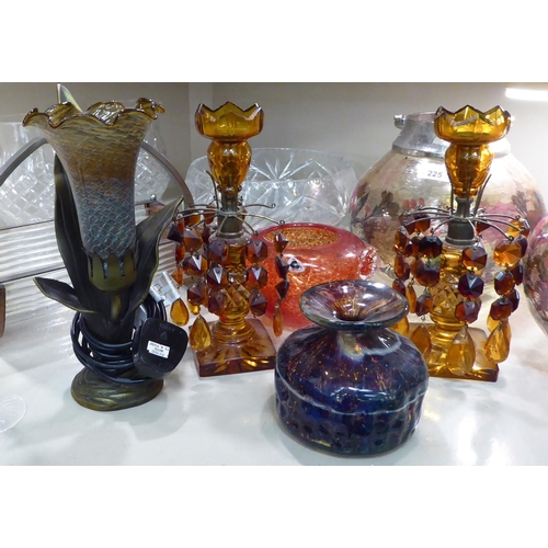 225 - Interior designer items: to include two floral decorated glass vases  11