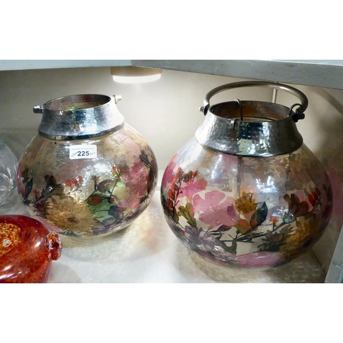 225 - Interior designer items: to include two floral decorated glass vases  11