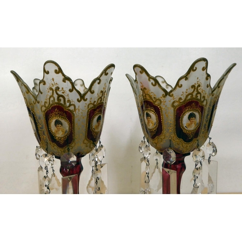 235 - A pair of modern Edwardian Continental style glass lustre vases  11