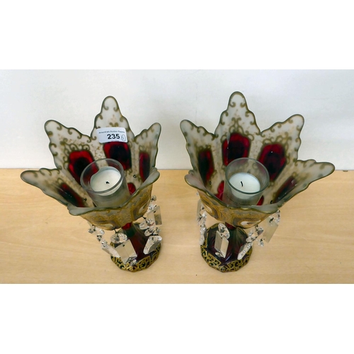 235 - A pair of modern Edwardian Continental style glass lustre vases  11