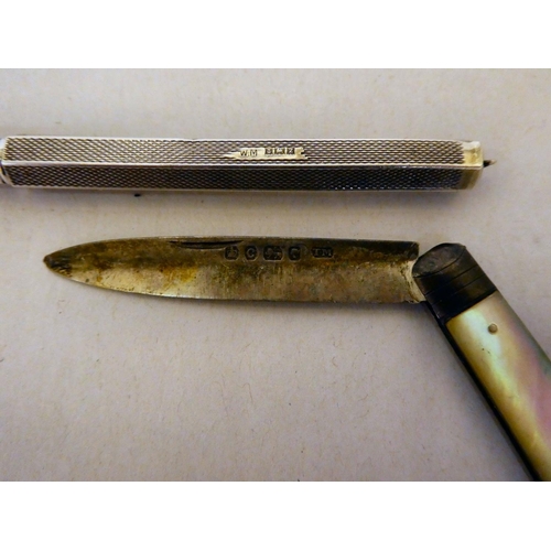 241 - Silver items: to include a fruit knife with a mother of pearl handle