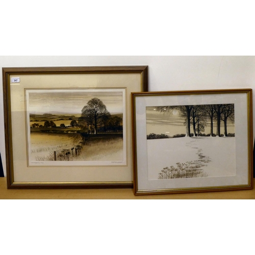 247 - Two works after Kathleen Caddick - two seasonal landscapes  coloured prints  one bearing a... 