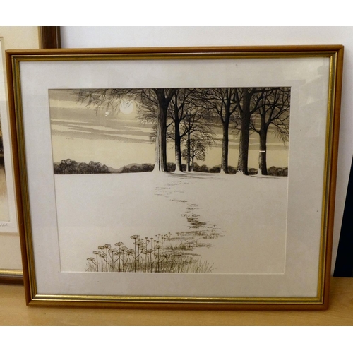 247 - Two works after Kathleen Caddick - two seasonal landscapes  coloured prints  one bearing a... 