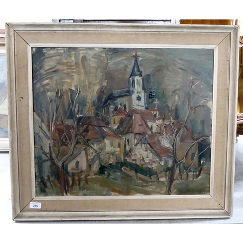 255 - Mary Gardiner - 'Cliff Village, Dordogne'  oil on canvas  bears a signature & dated 19... 