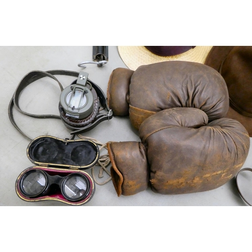 26 - 20thC bygones and curiosities: to include boxing gloves; shears; a pocket balance; and a pair of bla... 