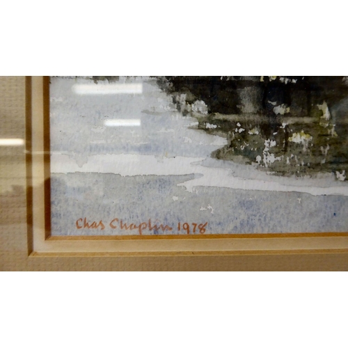 264 - Chas Chaplin - a riverscape  watercolour  bears a signature  10