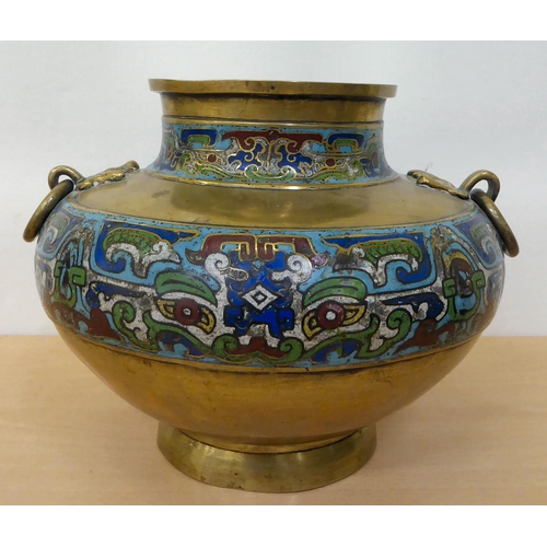 268 - An early 20thC Chinese brass and cloisonné vase with opposing ring handles  9