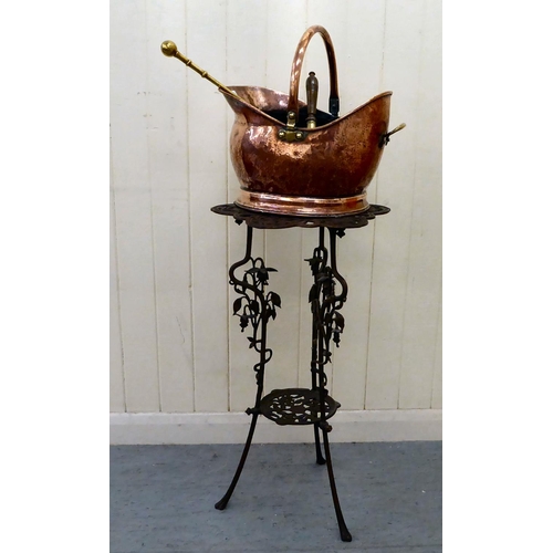 276 - Metalware: to include a hammered copper coal bin with a swing handle