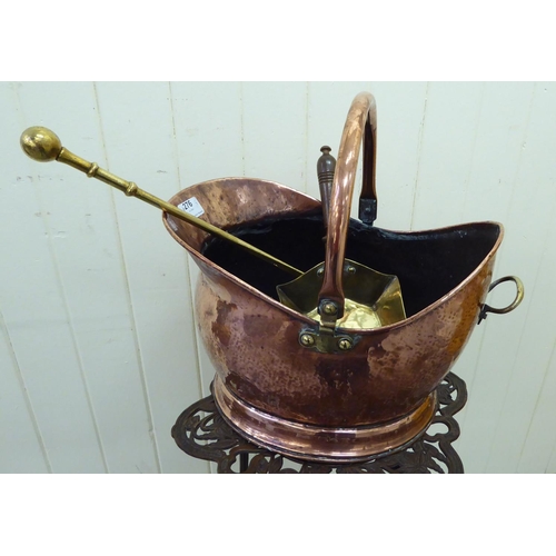 276 - Metalware: to include a hammered copper coal bin with a swing handle