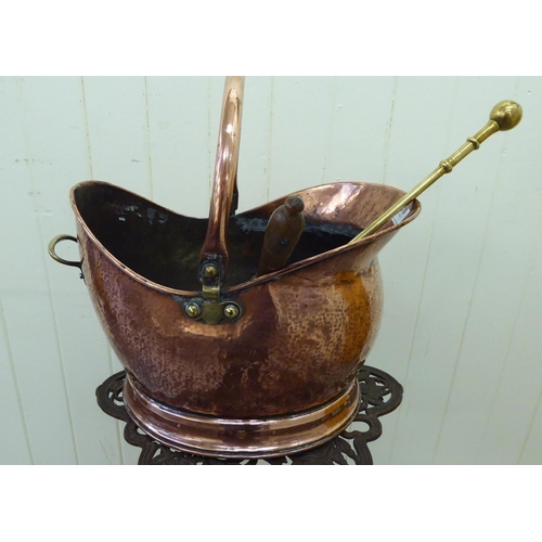 276 - Metalware: to include a hammered copper coal bin with a swing handle