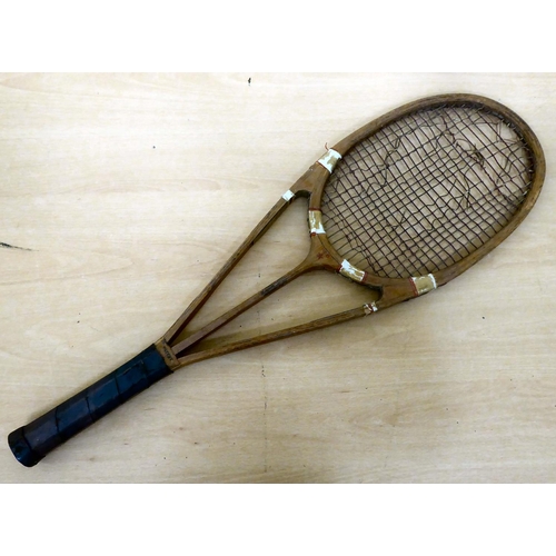 344 - A 1930s Hazells Streamline Red Star tennis racquet, bears various marks, including that of Joshua Ta... 