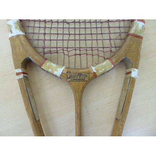 344 - A 1930s Hazells Streamline Red Star tennis racquet, bears various marks, including that of Joshua Ta... 