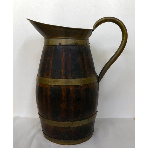 349 - An early 20thC coopered oak, brass bound ewer  22