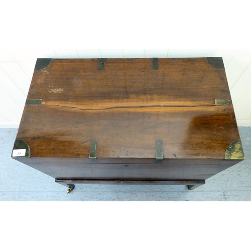 35 - A George III military design, brass bound mahogany and camphorwood chest with straight sides and a h... 