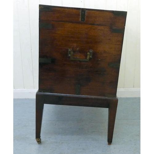 35 - A George III military design, brass bound mahogany and camphorwood chest with straight sides and a h... 